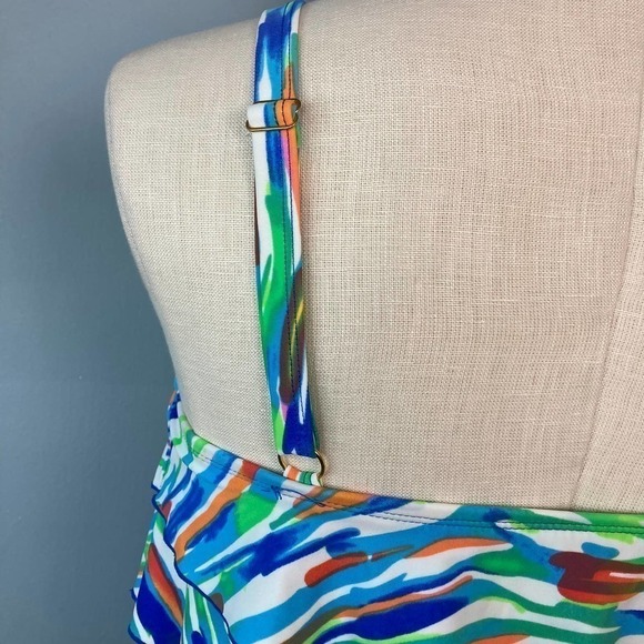 ceeb Multicolored Royal Blue Ruffle Tiered One Piece Swimsuit Women's Size 10 - Picture 6 of 12